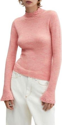 Mango Mock Neck Flare Cuff Sweater in Pink at Nordstrom Rack, Size X-Small
