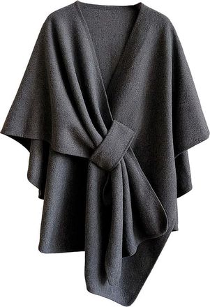 Generic Fleece Drape Shawl, Elegant Solid Color Soft Warm Pashmina Open Front Poncho Shawl Wraps Cardigan Sweater for Women (Dark Gray)