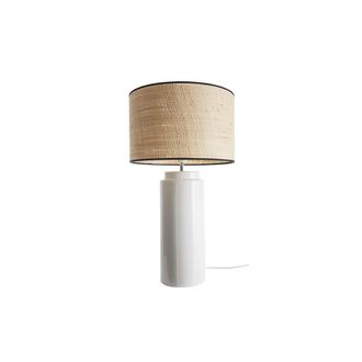 Miliboo L&aacute;mpara De Mesa De Cer&aacute;mica Esmaltada Blanca Con Pantalla De Rafia Natural 64 Cm Majes