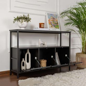 Dmora Credenza Noda, Aparador 2 Estantes, 3 Compartimentos, 3 Puertas, 120x30x77h Cm Marr&oacute;n Fresno
