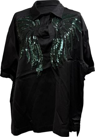 Dries Van Noten Sequin-Embellished Short Sleeve Blouse in Black Viscose