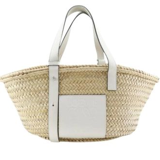 Loewe Pre-owned Tote Bags, female, Beige, Size: ONE SIZE Pre-owned Raffia Basket Tote Bag
