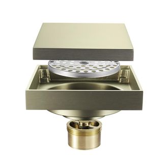OEM Sif&oacute;n De Ducha - Lat&oacute;n Macizo - Desag&uuml;e Cuadrado Empotrado En Suelo - Sistema Desodorizante Mec&aacute;nico - 100 &times; 100 &times; 95 Mm - 1 Unidad