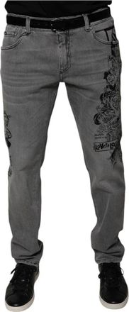 Dolce & Gabbana Graphic Print Cotton Skinny Denim Jeans