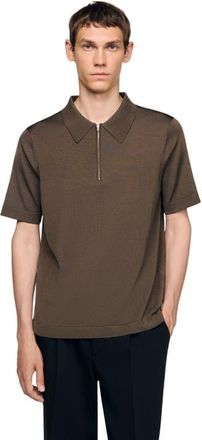 Sandro Knitted polo with zip collar in Caramel at Nordstrom, Size Xx-Large