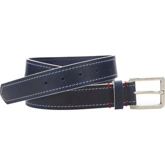 Johnston & Murphy White Edge Waxed Leather Belt in Navy at Nordstrom, Size 32