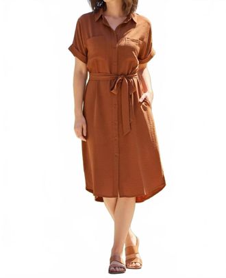 She + Sky Womens Drop Shoulder Button Up Woven Shirt Dress In Brown