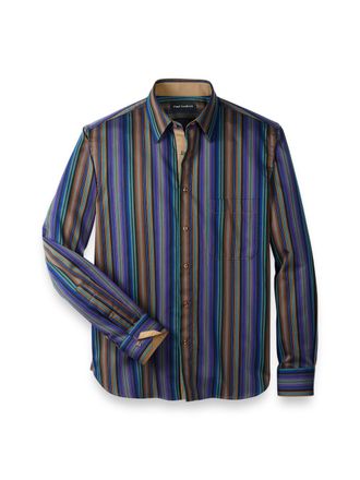 Paul Fredrick Slim Fit Cotton Stripe Point Collar Casual Shirt