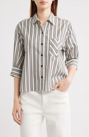 Rag & Bone Lucia Stripe Cotton Poplin Button-Up Shirt in Charcoal Stripe at Nordstrom, Size Xx-Small