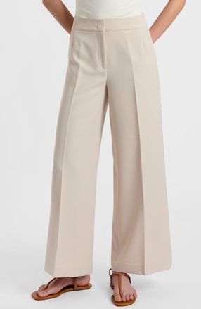 Santorelli Thea Wide Leg Cropped Pant in Soft Stretch Crepe in Beige at Nordstrom, Size 10