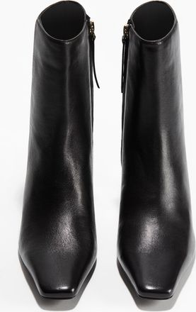 H&M Lederstiefel mit Absatz - Schwarz