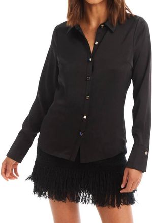 Allison New York Rhinestone Button Down Top In Black