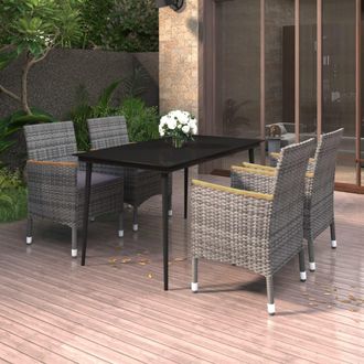 vidaXL Set Comedor De Jard&iacute;n 5 Pzas Y Cojines Rat&aacute;n Sint&eacute;tico Y Vidrio Vidaxl