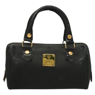 MCM Visetos Logogramme Canvas And Leather Black Canvas Handbag (Pre-Owned)