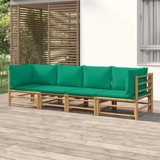 vidaXL Vidaxl - Set De Muebles De Jard&iacute;n 4 Piezas Bamb&uacute; Con Cojines Verde