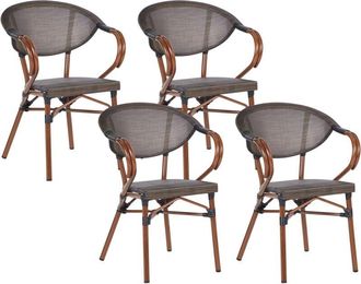 Beliani Beliani - Set of 4 Garden Chairs Stacking Aluminium Frame Textile Seat Grey and Dark Wood Caspri ii