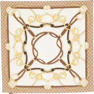 Gucci Sjaal Running Belts 90x 90 - Dames - Zijden sjaals - Beige - ONE Size - Accessoires