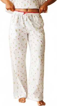 Le Lis Blanc Deux Strawberry Sweetie Lace Trim Pajama Pants In White