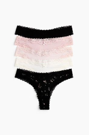 H&M 5-pack Microfibre And Lace Brazilian Briefs in Black/floral at Nordstrom, Size X-Large