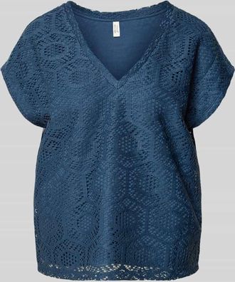 Vero Moda Boxy Fit T-Shirt mit semitransparentem Besatz Modell IRIS in Rauchblau, Gr&ouml;&szlig;e XL