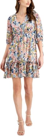Taylor Womens Floral Print Smocked Waist A-Line Dress