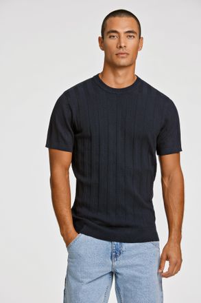 Lindbergh Kurzarmpullover LINDBERGH, Herren, Gr. XXL, blau (navy), Strick, Obermaterial: 70% Viskose, 30% Polyamid, unifarben, gerade h&uuml;ftbedeckend, Rundhals, B