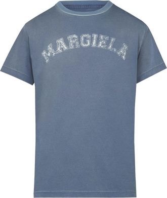 Maison Margiela logo-print jersey T-shirt - women - Cotton - M - Blue