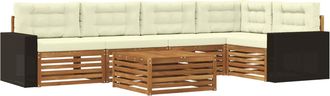 vidaXL Conjunto De Sof&aacute;s De Exterior 6 Uds. Natural Y Crema Poli&eacute;ster Vidaxl