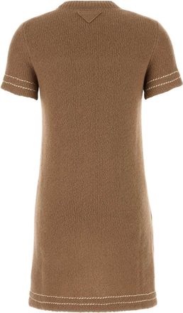 Prada Womens Biscuit Cashmere Mini Dress Cammello Exterior: Abiti