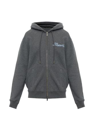 Lanvin Silk-Blend Ribbed Zip-Up Hoodie