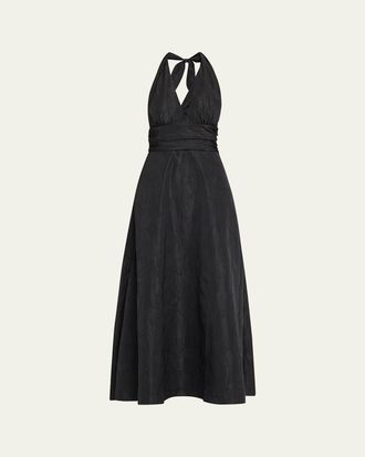 Bernadette Marylin Camelia Embossed Cotton Midi Halter Dress