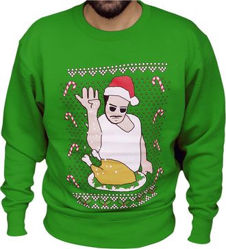 Parsa Fashions Womens Salt Bae Christmas Sweatshirt Ladies Sweater Snow Turkey Meme Tops Jumper Xmas Funny Gift (XL (UK 16), Jade)