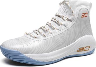 Generic Mens High top Basketball Shoes Anti Slip Wear-Resistant Breathable Indoor Outdoor Trendy Sports Training Boots Walking Shoes(White,8.5 UK)