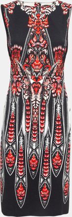 Roberto Cavalli Black/red Printed Stretch Crepe Short Dress