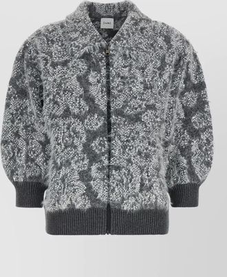 Nude jacquard knit abstract pattern cardigan