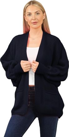 Janisramone Women Balloon Sleeve Cardigan, Open Front Chunky Knit Oversized Cardigan for Women, Baggy Style Drop Shoulder Long Balloon Sleeve Warm Sweater with Po