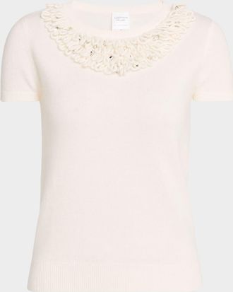 Neiman Marcus Cashmere Loop & Rhinestone Crewneck