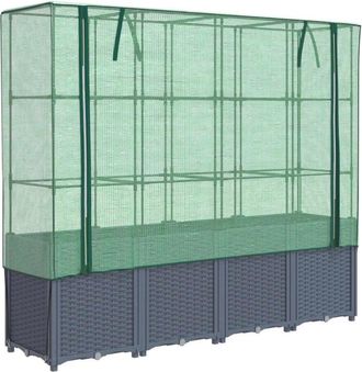 vidaXL Raised Bed with Greenhouse Cover Rattan Look 160x40x153 cm vidaXL