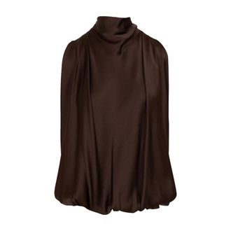 Semicouture Blouses, female, Brown, Size: M Sleeveless Satin Top