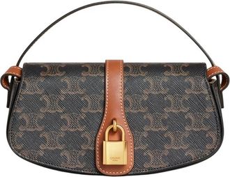 Celine Triomphe Canvas and Calfskin Clutch On Strap