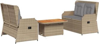 vidaXL Set Muebles De Jard&iacute;n 3 Piezas Y Cojines Rat&aacute;n Sint&eacute;tico Beige Vidaxl