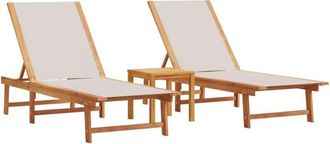 vidaXL Vidaxl - Sun Loungers 2 pcs with Table Grey Solid Wood Acacia and Textilene