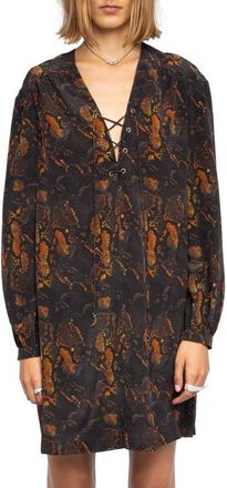 Zadig&Voltaire Ramela Snakeskin Print Long Sleeve Silk Minidress in Black at Nordstrom, Size X-Small
