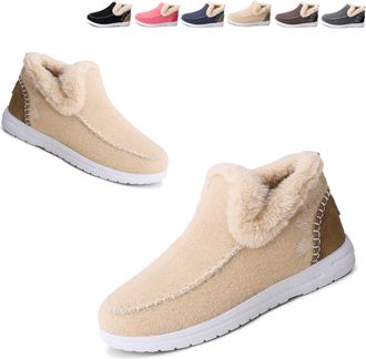 Generic Womens Winter Plush Lined Flat Shoes - Cozy Non-Slip Ankle Booties with Orthopedic Arch Support, Warm Indoor Outdoor Slippers (2,12)