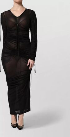 Dolce & Gabbana silk-blend sheer ruched long-sleeve maxi dress