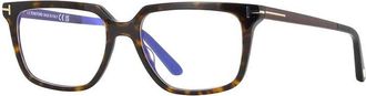 Tom Ford Eyeglasses Rectangle Full Rim, Dark Havana Frame And Clear Demo Lenses Lens Ft6039-B052