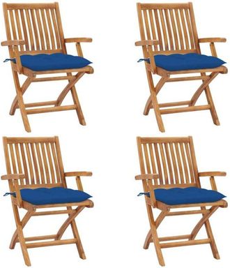 vidaXL Sillas De Jard&iacute;n Plegables 4 Uds Madera Maciza Teca Con Cojines Vidaxl