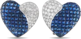 Luxury Bazaar 18K White Gold 1.75ct Diamond and Sapphire Heart Clip-On Earrings MF08-050726