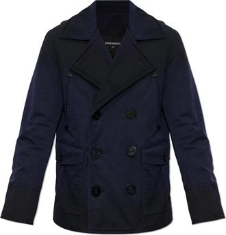 Dsquared2 Double-Breasted Jas - Heren - Mantel - Blauw - L - Katoen - Jassen
