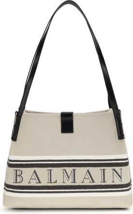 Balmain Womens Canvas Shoulder Bag Natural-Black-Optical White Cotton Natural/black/optical
